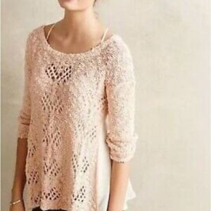 Anthropologie | Knitted & Knotted Pink Pullover Crochet Sweater | S